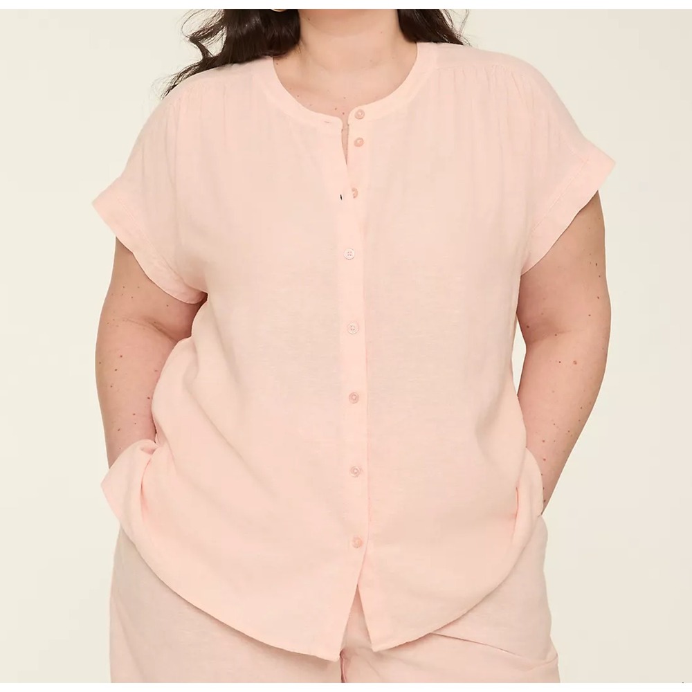 Lane Bryant Linen Button Down Shirt Lightweight Coastal Preppy Balletcore Summer